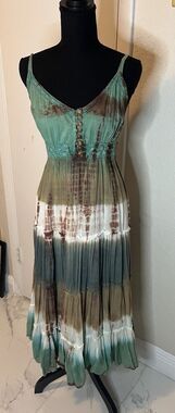 Vasna Desire Women’s Midi Sleeveless Dress Tiered Skirt Adjustable Size M